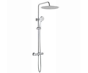 ENKI, Dune, SH0615, Chrome, Thermostatic Shower Mixer Bar Valve with Dual Riser Rail Kit, Solid Brass, Large 40cm Overhead Shower & Hand Shower, Anti-Scald, Contemporary Design, 1-Year Guarantee