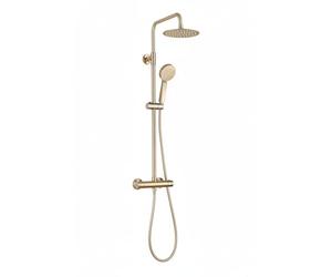 ENKI, Dune, SH0620, Brushed Brass, Thermostatic Shower Mixer Set, Solid Brass, Overhead Shower, Hand Shower, Anti-Scald Device, Contemporary Design, 1-Year Guarantee