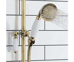 ENKI E16 Traditional Victorian Solid Brass Antique Brass Porcelain Handshower