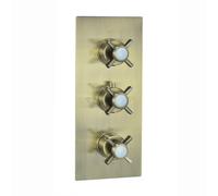 Enki Edwardian Antique Brass Modern Bathroom Concealed Thermostatic Wall Mounted Crosshead 2-Outlet Triple Valve Shower Mixer Unit