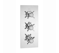 Enki Edwardian Chrome Modern Bathroom Brass Concealed Thermostatic Wall Mounted Crosshead 2-Outlet Triple Valve Shower Mixer Unit
