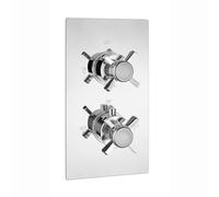 Enki Edwardian Chrome Modern Bathroom Brass Concealed Thermostatic Wall Mounted Crosshead 2-Outlet Twin Valve Shower Mixer Unit