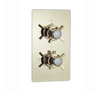 Enki Edwardian English Gold Modern Bathroom Brass Concealed Thermostatic Wall Mounted Crosshead 2-Outlet Twin Valve Shower Mixer
