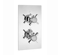 ENKI, Edwardian, TSV049, Concealed Thermostatic Twin Diverter Shower Mixer Valve with Two Outlets, Cross Handles, Traditional Bathrooms, Constant Temperature, Chrome
