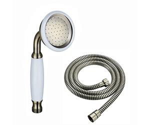 ENKI EH025 Traditional Victorian Antique Brass Shower Head and Hose Replacement, Handshower Hose Kit for Bath Shower Mixer Tap, Handset Hose Kit, Brushed Brass