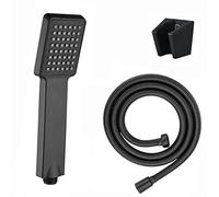 ENKI, EH027, Modern Square Shower Head and Hose Kit with Shower Head Holder, Black