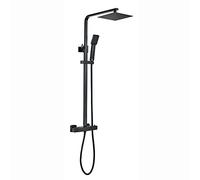 ENKI ENZO SH0214 Matt Black Thermostatic Mixer with 200mm Ultra Slim Overhead Rain Shower and Handheld Square Head - 10-Year Guarantee