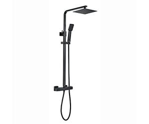 ENKI ENZO SH0214 Matt Black Thermostatic Mixer with 200mm Ultra Slim Overhead Rain Shower and Handheld Square Head - 10-Year Guarantee