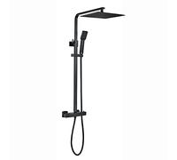 ENKI Enzo SH0611 Matt Black Thermostatic Mixer System - 38° 300mm Ultra Slim Overhead Rain Shower with Handheld Square Set - 1-Year Guarantee