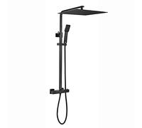 ENKI, ENZO SH0612 Matt Black Shower Set Thermostatic heater 38 Mixer, 400mm Rain Shower and Handheld, Square Mixer System