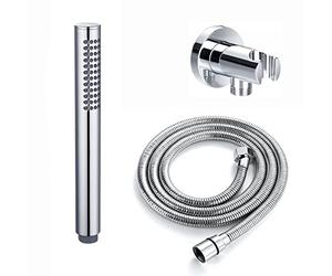 ENKI, EO017, Premium Round Pencil Hand Shower with Silicone Jets Kit Incl. Hose and Wall Bracket with Outlet, Chrome