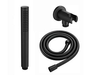 ENKI, EO018, Premium Round Pencil Hand Shower with Silicone Jets Kit Incl. Hose and Wall Bracket with Outlet, Matte Black