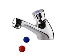 ENKI, Ergo, BT4000, Chrome, Self-Closing Delay Action Time Adjustable Solid Brass Non-Concussive Taps for Sink, Push Button Basin Monobloc Pillar, Commercial Use, 1 Year Guarantee