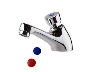 ENKI, Ergo, BT4000, Chrome, Self-Closing Delay Action Time Adjustable Solid Brass Non-Concussive Taps for Sink, Push Button Basin Monobloc Pillar, Commercial Use, 1 Year Guarantee