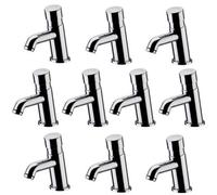 Enki Ergo Chrome Silver Modern Bathroom Solid Brass Self-Closing Time Adjustable Non-Concussive Single Basin Mixer Taps 10-Piece