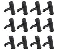 Enki Ergo Matt Black Modern Bathroom Solid Brass Self-Closing Time Adjustable Non-Concussive Single Basin Mixer Taps 12-Piece