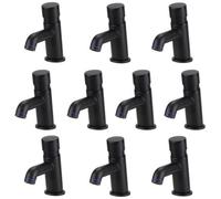 Enki Ergo Matt Black Modern Bathroom Solid Brass Self-Closing Time Adjustable Non-Concussive Single Basin Mixer Taps 10-Piece