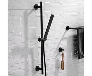 ENKI, ES022, Shower Slider Riser Rail Kit, Includes Adjustable Slider, Stylish Pencil Shower Head, Hose and Wall Elbow Outlet, Durable Black Finish
