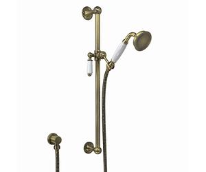 ENKI ES029 Traditional Shower Slider Rail Kit Lever Outlet Antique Brass White Ceramic