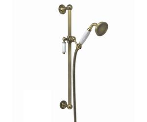 ENKI ES029 Traditional Shower Slider Rail Kit with Ceramic Lever Antique Brass White Ceramic