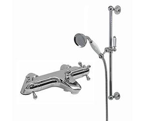 ENKI, Gallant, BBT0228, Chrome, Thermostatic Deck Mounted Bath Shower Mixer Valve with Shower Head, Hose & Rail, Solid Brass, Anti-Scald Device, Temperature Control, Traditional, 1-Year Guarantee