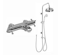 Enki Gallant Chrome Modern Bathroom Solid Brass Deck Mounted Thermostatic Bar Bath Shower Mixer Valve W/ Dual Rigid Riser Kit