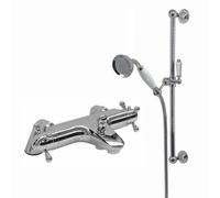 Enki Gallant Chrome Traditional Bathroom Solid Brass Deck Mounted Thermostatic Bar Bath Shower Mixer Valve W/ Slider Rail Kit