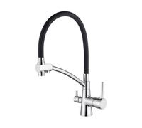 Enki Geneva Chrome Black Contemporary Kitchen Solid Brass Pull Out 3-Way Filter Swivel Spout Drip-Free Hot & Cold Sink Mixer Tap