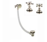 Enki Gold Modern Bathroom Waterfall Free Flow Traditional Click Clack Bath Filler Waste Trap W/ Overflow & 2-Pack Deck Valve Taps