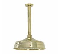 Enki Gold Traditional Bathroom Ceiling Mounted Swivel Ball Joint Round Power Rainfall Fixed Shower Head Mixer Unit & Arm 200mm