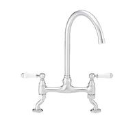 ENKI KT099 Astbury Traditional Kitchen Sink Mixer Tap, Chrome, Bridge