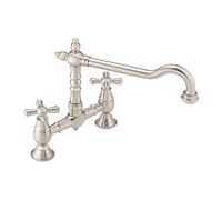 ENKI KT115 Langley Bridge Traditional Kitchen Tap, Brushed Nickel | Solid Brass, Compression Valves, Low Pressure Compatible, Swivel Spout, Easy Install, Swan Neck