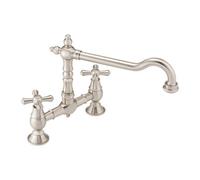 Enki Langley Brushed Nickel Traditional Kitchen Solid Brass Crosshead Handles Swivel Spout Anti-Splash Easy Install Sink Mixer Tap