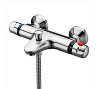 Enki Luna Chrome Modern Bathroom Solid Brass Thermostatic Wall Mounted Separate Flow Integrated Diverter Bath Shower Mixer Tap
