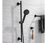 Enki Matt Black Contemporary Bathroom Stainless Steel Abs Plastic Multi-Function Hand Shower Head Hose & Slider Riser Rail Kit