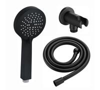 Enki Matt Black Modern Bathroom Brass Multi-Function Anti-Clog Nozzles Round Handheld Shower Head Mixer W/ Hose & Wall Bracket