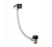 Enki Matt Black Modern Bathroom Solid Brass Free Flow Hot & Cold Square Click Clack Bath Filler Waste Trap With Overflow Pipe W49