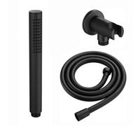 Enki Matt Black Modern Contemporary Bathroom Solid Brass Rubber Nozzle Pencil Jet Handheld Head Hose Bracket Outlet Shower Kit