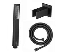 Enki Matt Black Modern Contemporary Bathroom Solid Brass Silicone Nozzle Pencil Jet Square Shower Head Hose Bracket Fitting Kit