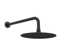 Enki Matt Black Modern Contemporary Bathroom Solid Brass Wall Mounted Ultra Slim Fixed Rainfall Round Power Shower Head & Arm 12"