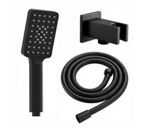 Enki Matt Black Modern Traditional Bathroom Contemporary 3-Function Square Hand Shower Head Flexible Hose & Bracket Elbow Kit
