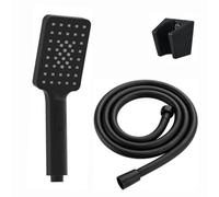Enki Matt Black Modern Traditional Bathroom Contemporary 3-Function Square Hand Shower Head Flexible Hose & Bracket Holder Kit