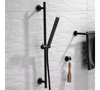 Enki Matt Black Modern Traditional Bathroom Contemporary Adjustable Pencil Hand Shower Head Flexible Hose & Slider Riser Rail Kit