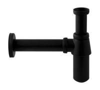 Enki Matt Black Modern Traditional Contemporary Bathroom Brass Plated Round Short Cylinder Telescope Bottle Basin Waste Trap W23