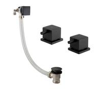 Enki Matte Black Modern Bathroom Waterfall Free Flow Square Click Clack Bath Filler Waste Kit W/ Overflow & 2-Pack Deck Valve Taps