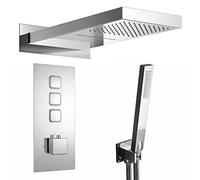 ENKI, Milan, SH0097, Square Thermostatic Concealed Shower Set with Dual Overhead Shower, Handset Kit, Chrome