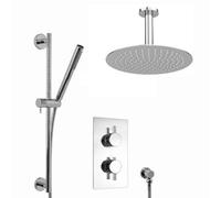 Enki Naples Chrome Bathroom Ceiling Mounted Concealed Thermostatic Shower Mixer Valve W/ Slider Riser Rail Fixed Head & Handset