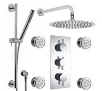 Enki Naples Chrome Bathroom Solid Brass Wall Mounted Concealed Thermostatic Shower Mixer Valve W/ Fixed Head & Slider Rail Kit