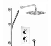 Enki Naples Chrome Contemporary Round Concealed Thermostatic Shower Set Twin Valve, Wall Fixed 8" Shower Head, Slider Rail Kit