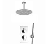 Enki Naples Chrome Contemporary Round Concealed Thermostatic Shower Set W/ Twin Valve Ceiling Fixed 8" Shower Head Handshower Kit